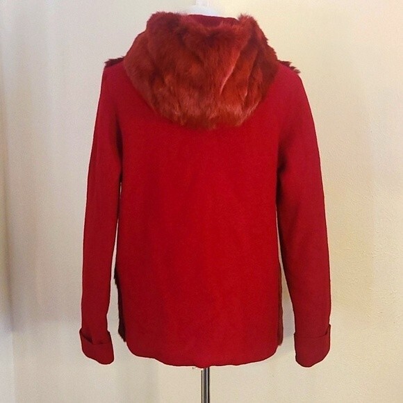 Hilary Radley Red Wool Mix Zip Up Hooded Coat Size L - Picture 3 of 15